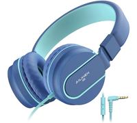 AILIHEN I35 Auriculares para niños con micrófono Volumen Limitado 93dB Niñas Niños Auriculares con Cable Plegables y livianos para la Escuela Curso en línea Chromebook Teléfono Inteligente（Azul）