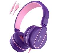 AILIHEN USE C - Auriculares con micrófono para niños, volumen limitado de 93 dB, plegables para viajes y almacenamiento, cómodos para la escuela, tareas y uso familiar, funciona con laptop, Chrombook