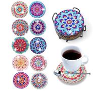Aililong Conjunto de Posavasos de Pintura de Diamantes z10 Piezas, con Soporte, patrón Mandala, Posavasos Antideslizantes para niños y Adultos DIY