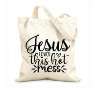 AILOONG A Jesús le encanta este desastre Bolsas de lona con estampados personalizables Tela de 12 oz de grosor Combina con la ropa 31x36cm Mediano