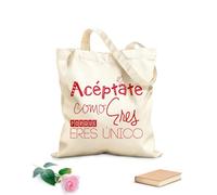 AILOONG Acepta Como Porque Eres Unico Cita en español con frase motivacional Bolsos de calicó para mujer Tela de 340g/m² de grosor Plegable
