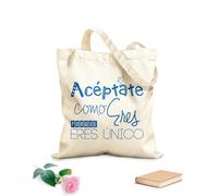 AILOONG Acepta Como Porque Eres Unico Cita en español con frase motivacional Bolsos de calicó para mujer Tela de 340g/m² de grosor Plegable