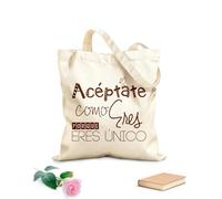 AILOONG Acepta Como Porque Eres Unico Cita en español con frase motivacional Bolsos de calicó para mujer Tela de 340g/m² de grosor Plegable