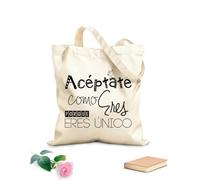 AILOONG Acepta Como Porque Eres Unico Cita en español con frase motivacional Bolsos de calicó para mujer Tela de 12 oz de grosor Plegable 25x30cm Pequeño