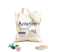 AILOONG Acepta Como Porque Eres Unico Cita en español con frase motivacional Bolsos de calicó para mujer Tela de 340g/m² de grosor Plegable
