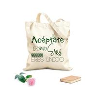 AILOONG Acepta Como Porque Eres Unico Cita en español con frase motivacional Bolsos de calicó para mujer Tela de 340g/m² de grosor Plegable
