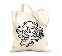 AILOONG Ángel Cupido volando con un ramo de flores en sus manos Bolsa de lona para vino Tela de 12 oz de grosor Combina con la ropa 25x30cm Pequeño