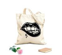 AILOONG atractivo Labios Vampiro Colmillos Chica Fantasía Halloween Bolsa de lona Tela de 12 oz de grosor Sustituye a la mochila escolar 25x30cm Pequeño