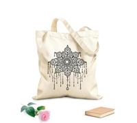AILOONG Bolsa de compras de lona de algodón Adorno floral de mandala con cuentas de cristal Tela de 12 oz de grosor Se usa como bolsa de regalo 25x30cm Pequeño