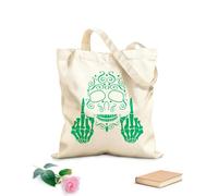 AILOONG Bolsa de compras de lona de algodón Arte Calavera Dedo Medio Estilo Gótico Vete a la mierda Tela de 340g/m² de grosor Se usa como bolsa de regalo