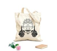 AILOONG Bolsa de compras de lona de algodón Arte Calavera Dedo Medio Estilo Gótico Vete a la mierda Tela de 12 oz de grosor Se usa como bolsa de regalo 31x36cm Mediano