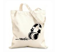 AILOONG Bolsa de compras de lona de algodón Auriculares musicales Palabra para amantes de la música Tela de 12 oz de grosor Se usa como bolsa de regalo 25x30cm Pequeño