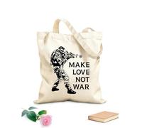 AILOONG Bolsa de compras de lona de algodón Cita divertida militar: Haz el amor, no la guerra, hippie. Tela de 12 oz de grosor Se usa como bolsa de regalo 25x30cm Pequeño