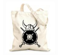 AILOONG Bolsa de compras de lona de algodón Escudo y casco vikingo, símbolo de los guerreros escandinavos Tela de 12 oz de grosor Se usa como bolsa de regalo 35x40cm Grande