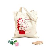AILOONG Bolsa de compras de lona de algodón Frase de fuerza de la mujer Girl Power: Podemos hacerlo Tela de 340g/m² de grosor Se usa como bolsa de regalo