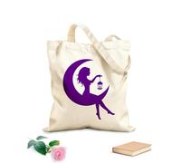AILOONG Bolsa de compras de lona de algodón Hada en la luna creciente hermosa niña mujer silueta Tela de 340g/m² de grosor Se usa como bolsa de regalo