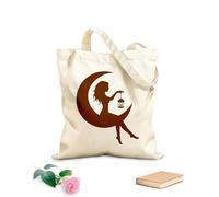AILOONG Bolsa de compras de lona de algodón Hada en la luna creciente hermosa niña mujer silueta Tela de 340g/m² de grosor Se usa como bolsa de regalo
