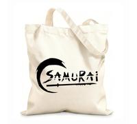 AILOONG Bolsa de compras de lona de algodón Samuráis asiáticos guerreros japoneses letras katana Tela de 12 oz de grosor Se usa como bolsa de regalo 25x30cm Pequeño