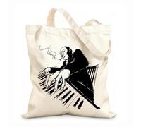 AILOONG Bolsa de compras reutilizable A los músicos africanos les encanta tocar el piano, el jazz y el blues. Tela de 12 oz de grosor Eslogan personalizable 25x30cm Pequeño