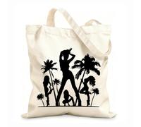 AILOONG Bolsa de compras reutilizable Atractivo atractivo Chicas Palm Beach Fiesta Tropical Relax Tela de 12 oz de grosor Eslogan personalizable 31x36cm Mediano