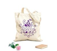 AILOONG Bolsa de compras reutilizable Barco pulpo enojado monstruo marino estilo océano Tela de 340g/m² de grosor Eslogan personalizable
