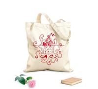 AILOONG Bolsa de compras reutilizable Barco pulpo enojado monstruo marino estilo océano Tela de 340g/m² de grosor Eslogan personalizable