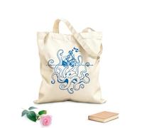 AILOONG Bolsa de compras reutilizable Barco pulpo enojado monstruo marino estilo océano Tela de 340g/m² de grosor Eslogan personalizable