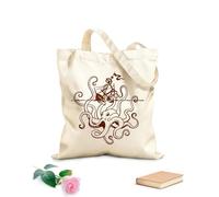 AILOONG Bolsa de compras reutilizable Barco pulpo enojado monstruo marino estilo océano Tela de 340g/m² de grosor Eslogan personalizable