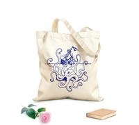 AILOONG Bolsa de compras reutilizable Barco pulpo enojado monstruo marino estilo océano Tela de 340g/m² de grosor Eslogan personalizable