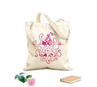 AILOONG Bolsa de compras reutilizable Barco pulpo enojado monstruo marino estilo océano Tela de 340g/m² de grosor Eslogan personalizable