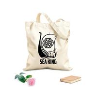 AILOONG Bolsa de compras reutilizable Barco vikingo Rey Marineros Olas del mar Tela de 12 oz de grosor Eslogan personalizable 35x40cm Grande