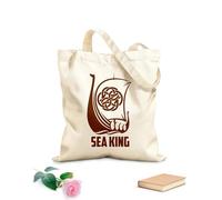 AILOONG Bolsa de compras reutilizable Barco vikingo Rey Marineros Olas del mar Tela de 340g/m² de grosor Eslogan personalizable