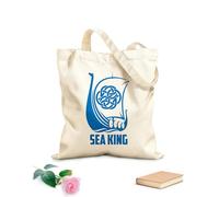 AILOONG Bolsa de compras reutilizable Barco vikingo Rey Marineros Olas del mar Tela de 340g/m² de grosor Eslogan personalizable