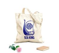 AILOONG Bolsa de compras reutilizable Barco vikingo Rey Marineros Olas del mar Tela de 340g/m² de grosor Eslogan personalizable