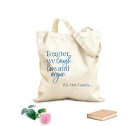 AILOONG Bolsa de compras reutilizable Caligrafía Juntos Reír Amar Familia Frase Palabras Tela de 340g/m² de grosor Eslogan personalizable