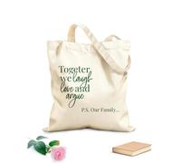 AILOONG Bolsa de compras reutilizable Caligrafía Juntos Reír Amar Familia Frase Palabras Tela de 340g/m² de grosor Eslogan personalizable