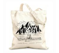 AILOONG Bolsa de compras reutilizable Canotaje Vida Silvestre Naturaleza Montañas Paisaje Río Tela de 12 oz de grosor Eslogan personalizable 35x40cm Grande