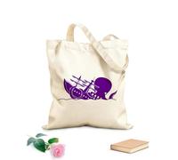 AILOONG Bolsa de compras reutilizable Divertido Kraken Pulpo Barco Ola Náutica Tela de 340g/m² de grosor Eslogan personalizable