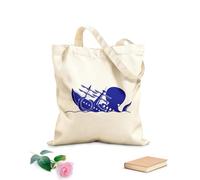 AILOONG Bolsa de compras reutilizable Divertido Kraken Pulpo Barco Ola Náutica Tela de 340g/m² de grosor Eslogan personalizable