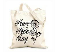 AILOONG Bolsa de compras reutilizable Dormitorio Que tengas un buen día Dientes de león Corazón Tela de 12 oz de grosor Eslogan personalizable 31x36cm Mediano
