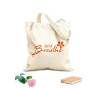 AILOONG Bolsa de compras reutilizable Flor Solo respira Cita inspiradora Yoga Relájate Tela de 340g/m² de grosor Eslogan personalizable