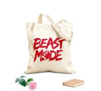 AILOONG Bolsa de compras reutilizable Frase de gimnasia en modo bestia para dormitorio de adolescentes con letras de aficionados al fútbol Tela de 340g/m² de grosor Eslogan personalizable