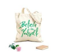 AILOONG Bolsa de compras reutilizable Frase de motivación Cree en ti mismo Gimnasia Tela de 340g/m² de grosor Eslogan personalizable