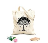 AILOONG Bolsa de compras reutilizable Hermoso árbol mágico de cuento de hadas con pájaros naturales Tela de 12 oz de grosor Eslogan personalizable 31x36cm Mediano