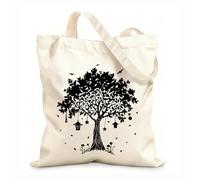 AILOONG Bolsa de compras reutilizable Hermoso árbol mágico de cuento de hadas con pájaros naturales Tela de 12 oz de grosor Eslogan personalizable 35x40cm Grande