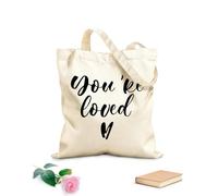 AILOONG Bolsa de compras reutilizable Letras de Eres amado, frase romántica de amor Tela de 12 oz de grosor Eslogan personalizable 35x40cm Grande