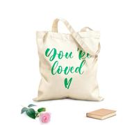 AILOONG Bolsa de compras reutilizable Letras de Eres amado, frase romántica de amor Tela de 340g/m² de grosor Eslogan personalizable