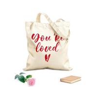 AILOONG Bolsa de compras reutilizable Letras de Eres amado, frase romántica de amor Tela de 340g/m² de grosor Eslogan personalizable