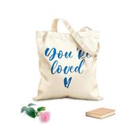 AILOONG Bolsa de compras reutilizable Letras de Eres amado, frase romántica de amor Tela de 340g/m² de grosor Eslogan personalizable