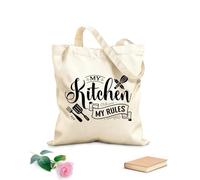 AILOONG Bolsa de compras reutilizable Mi Cocina Mis Reglas Letras Frase Divertida Tela de 12 oz de grosor Eslogan personalizable 35x40cm Grande